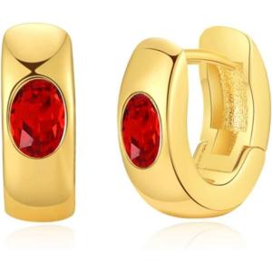 imageCrystal Huggie Cartilage Hoop Cuff Earrings  18k Gold Plated Gemstone Zircon CZ Earrings Preppy Dainty Jewelry Set Gift for Wife Mom DaughterRuby RedGold