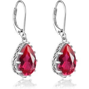 imageCrystal Zircon Drop Dangle Leverback Earrings Plated 18k Gold Teardrop Oval Pear Gemstone Birthstone Jewelry Set Gift for Wife Mom Daughter Girlfriend HerGarnet Red