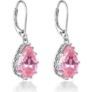 imageCrystal Zircon Drop Dangle Leverback Earrings Plated 18k Gold Teardrop Oval Pear Gemstone Birthstone Jewelry Set Gift for Wife Mom Daughter Girlfriend HerPink