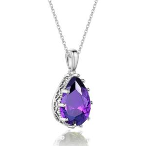imageCrystal Zircon Pendant Necklace Plated 18k Gold Teardrop Oval Pear Gemstone Birthstone Jewelry Set Gift for Wife Mom Daughter Girlfriend HerAmethyst Violet Purple