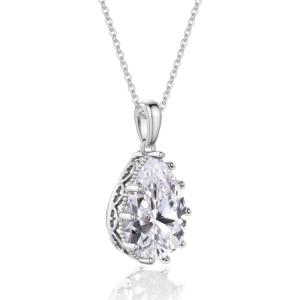 imageCrystal Zircon Pendant Necklace Plated 18k Gold Teardrop Oval Pear Gemstone Birthstone Jewelry Set Gift for Wife Mom Daughter Girlfriend HerDiamond White