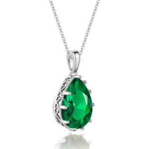 imageCrystal Zircon Pendant Necklace Plated 18k Gold Teardrop Oval Pear Gemstone Birthstone Jewelry Set Gift for Wife Mom Daughter Girlfriend HerEmerald Green