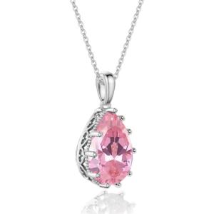 imageCrystal Zircon Pendant Necklace Plated 18k Gold Teardrop Oval Pear Gemstone Birthstone Jewelry Set Gift for Wife Mom Daughter Girlfriend HerPink