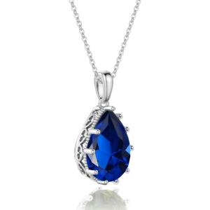 imageCrystal Zircon Pendant Necklace Plated 18k Gold Teardrop Oval Pear Gemstone Birthstone Jewelry Set Gift for Wife Mom Daughter Girlfriend HerSapphire Blue