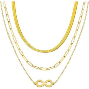 imageTrendy Separate 14k Gold Plated Layered Choker Necklace  Snake Herringbone Paperclip Flat Stackable Chain Thin Chunky Necklace  Preppy Dainty Jewelry Gift for Wife Mom Daughter Girlfriend